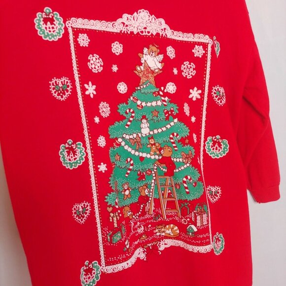 Vintage Christmas Nightgown OSFM S-XL Red Christmas Bears Cat Glitter Retro - Picture 2 of 10